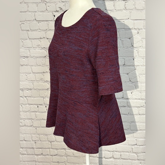 LOFT Maroon Short Sleeve Peplum Top - Picture 2 of 8
